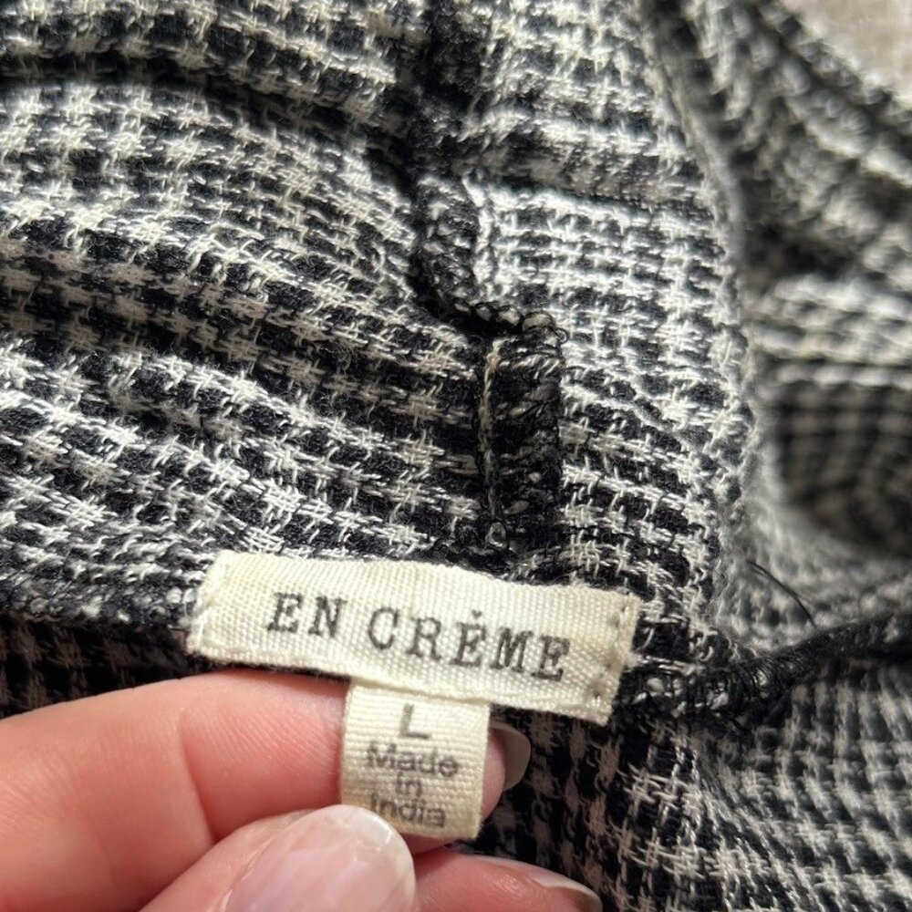 Plaid Black White Waterfall Fringe Front Jacket Role Tab Sleeves Size L GUC - Picture 9 of 10